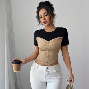 Black/tan crop top